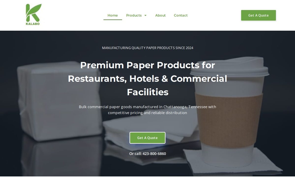 Homepage of Kalabo Paper Products