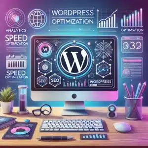 A-creative-illustration-of-a-WordPress-website-optimization-process-featuring-a-computer-screen-with-the-WordPress
