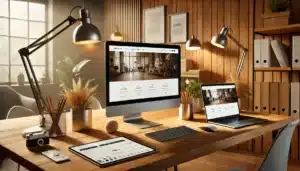 Modern website displayed on a laptop and smartphone, showcasing a professional design in a clean workspace.